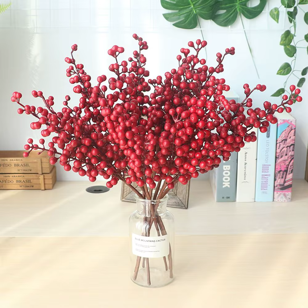 Décoration de Noël et du Nouvel An Bacca Home Decor : Faux fruit de la vigne rouge, fleur artificielle pour arbre de Noël