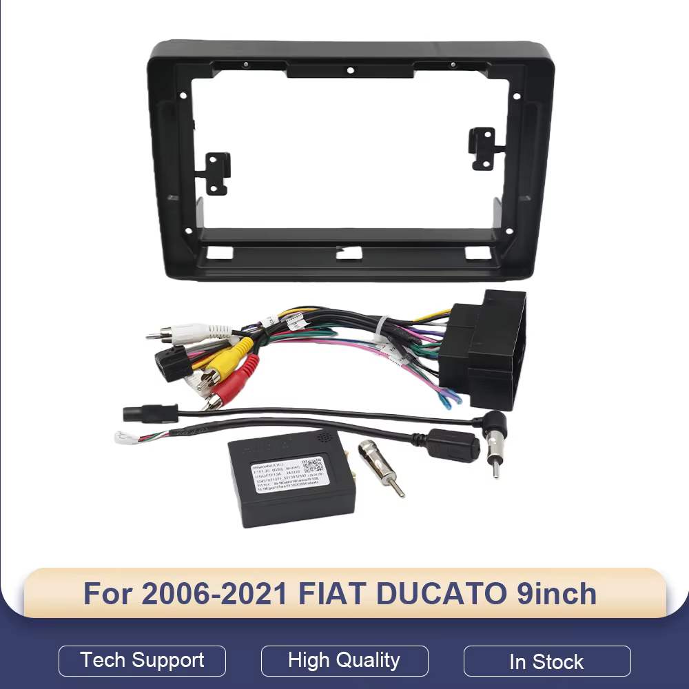 Pour Fiat Ducato 2006-2021, cadre d'autoradio Android 9 pouces 2 DIN, panneau de tableau de bord, faisceau de câblage, adaptateur, lecteur multimédia, décodeur Canbus