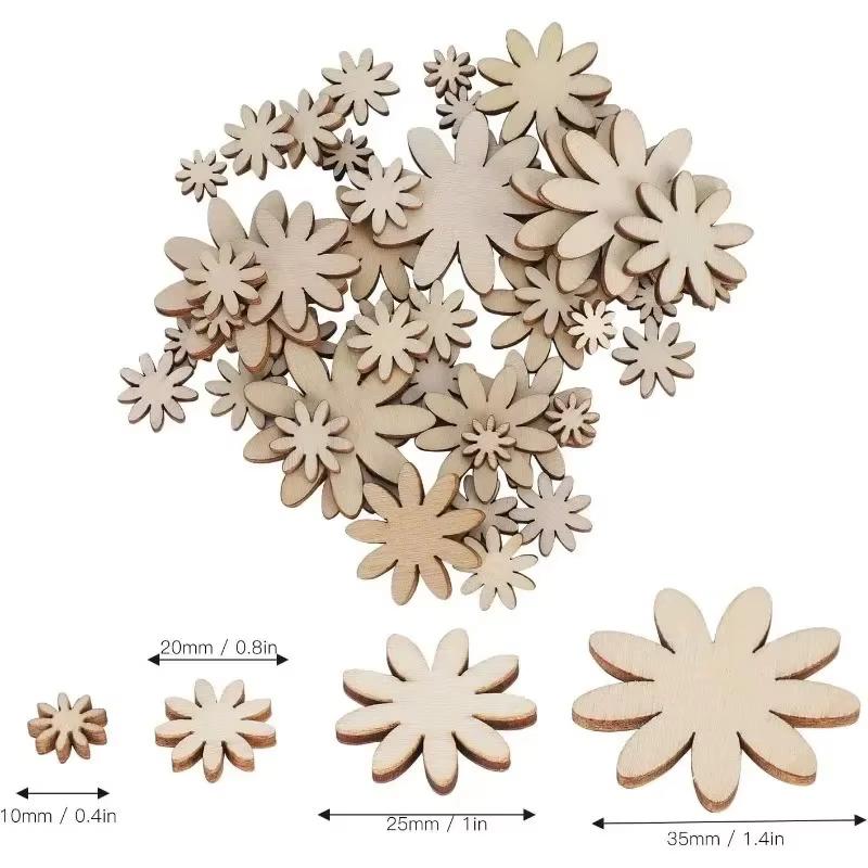 50/100 Pièces de Découpes Florales en Bois Non Finies