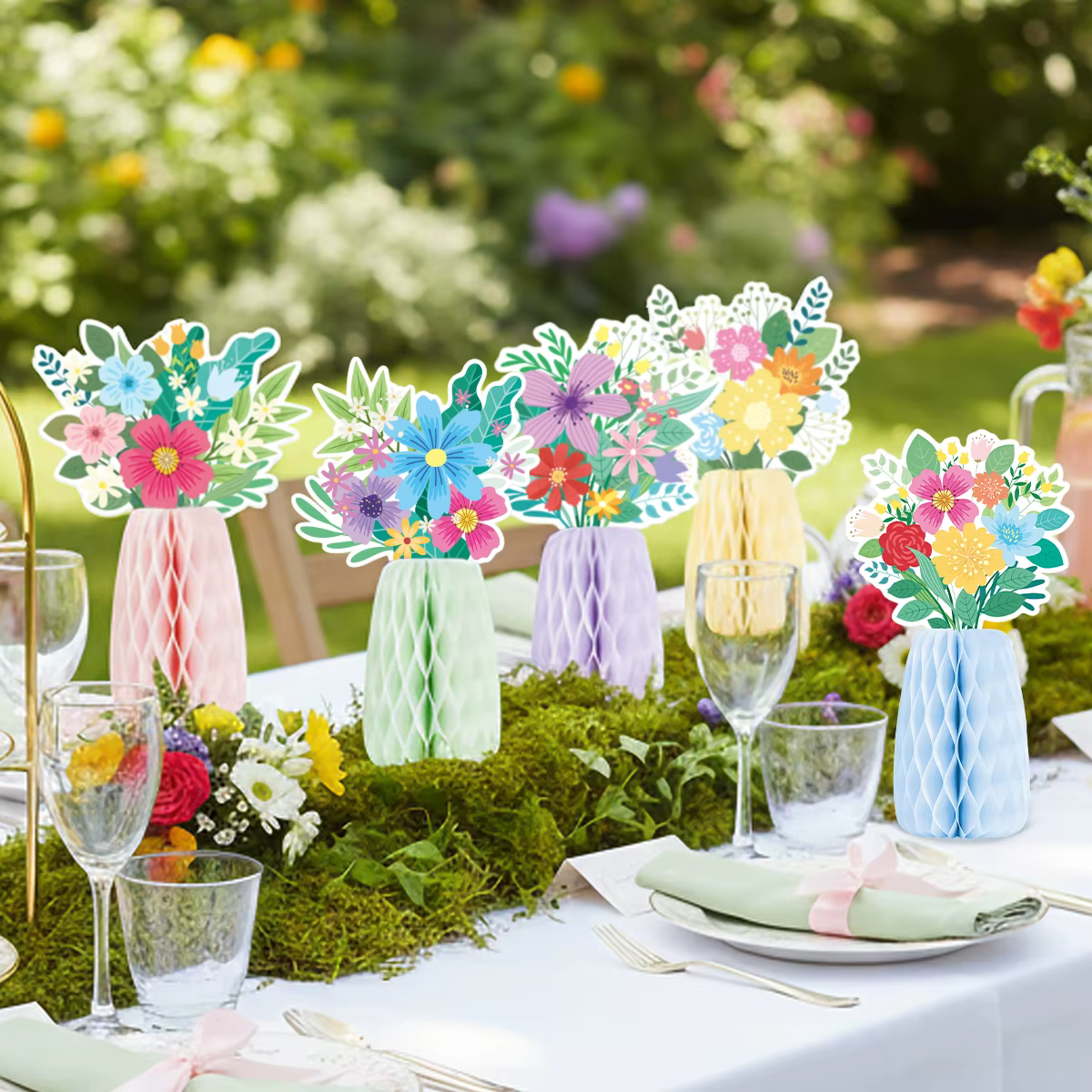 5 pièces de centres de table en nid d'abeille à fleurs sauvages