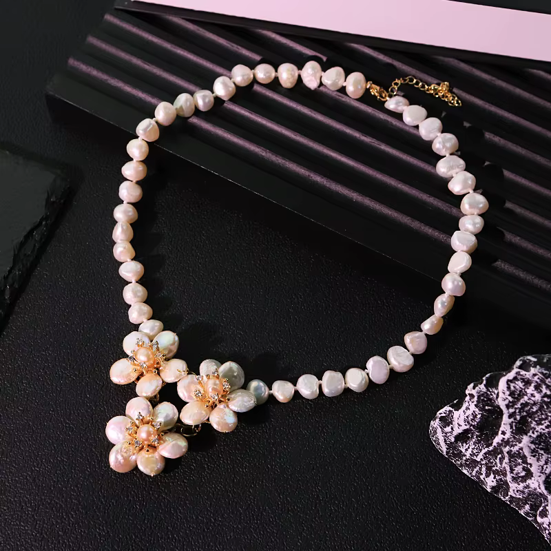 Collier de perles d'eau douce naturelles, fleur, fait à la main, de luxe, élégant, pour Banquet, mariage, bijoux pour femmes, GN0273