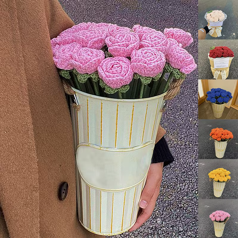 Zones de fleurs artificielles au crochet de roses faites à la main