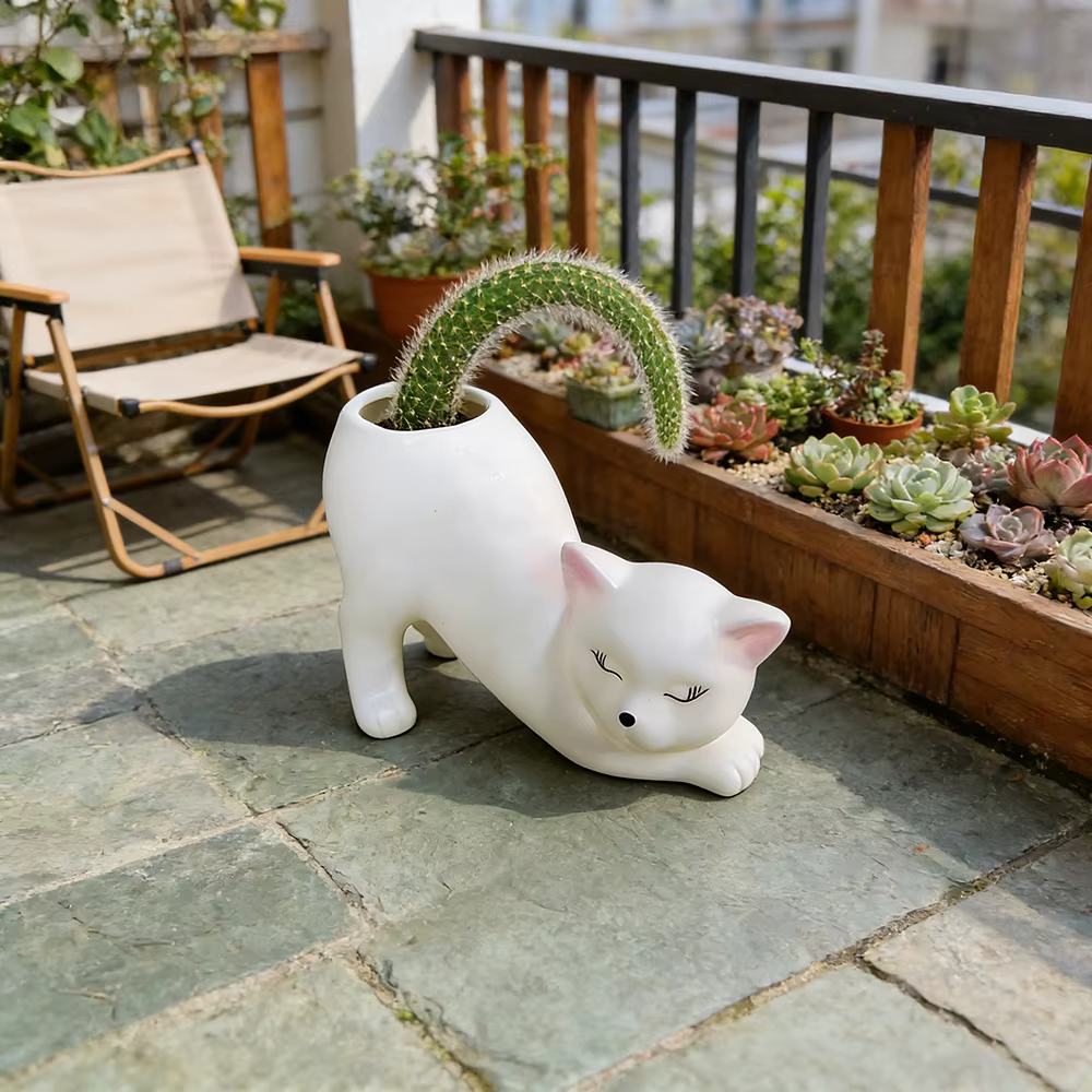 Pot de fleurs créatif en forme de queue de chat mignon de dessin animé pour plantes succulentes et cactus