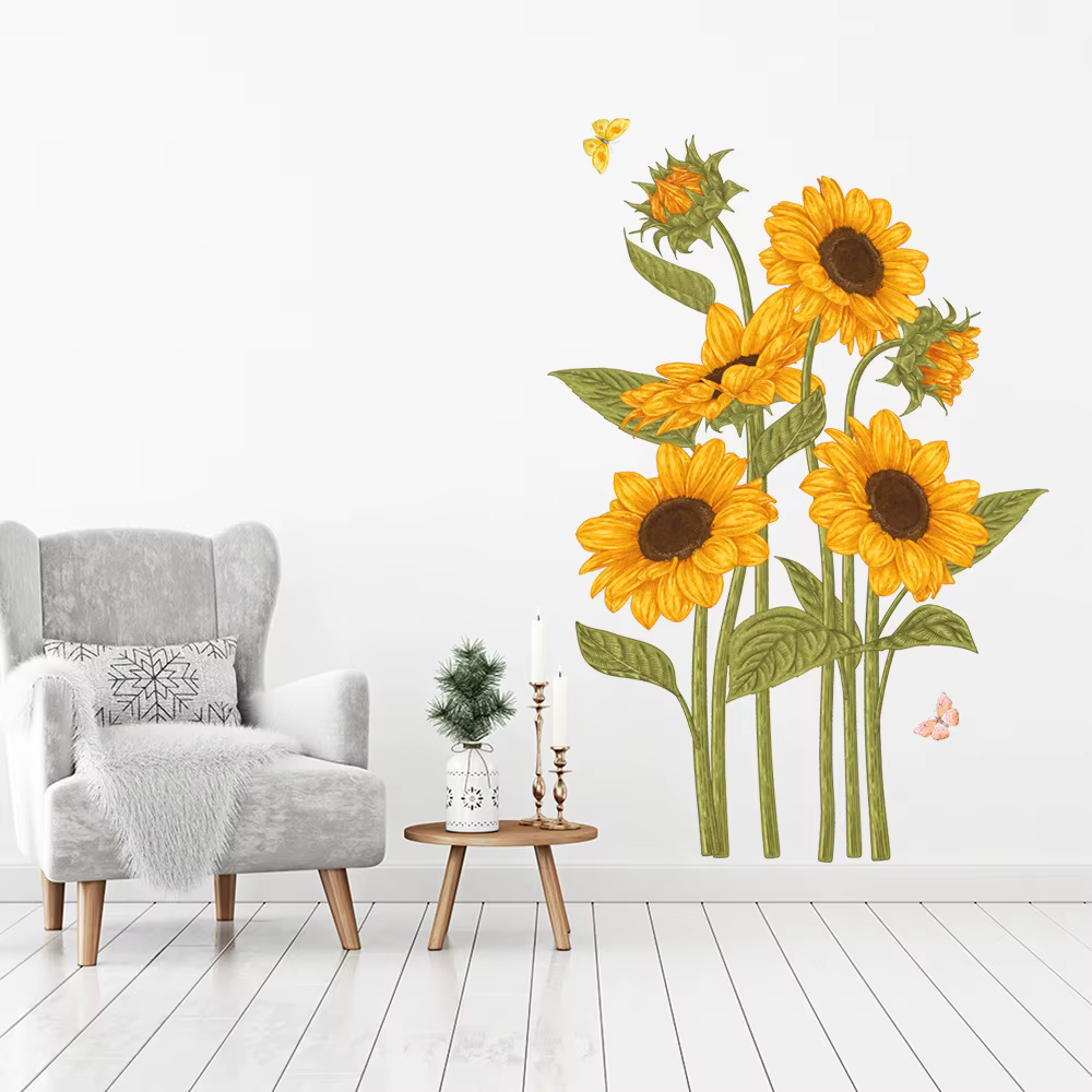 2 pièces d'autocollants muraux papillon tournesol pour salon