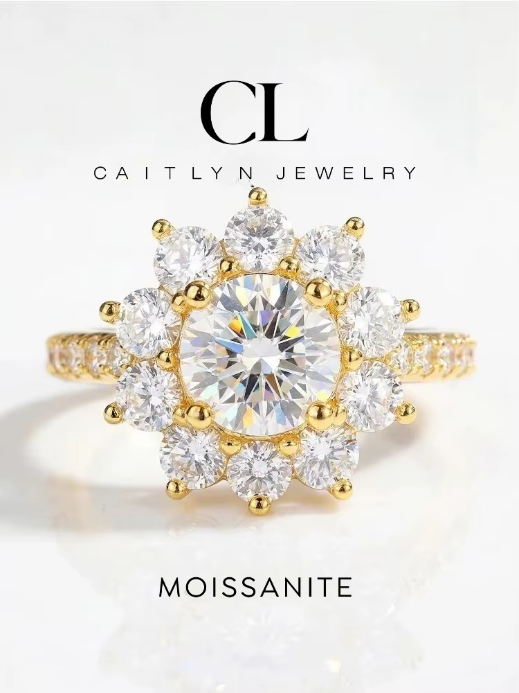 Bague tournesol en diamant Moissanite rond 1CT, adaptée aux femmes, en argent Sterling 925 véritable, bijoux fins de haute qualité