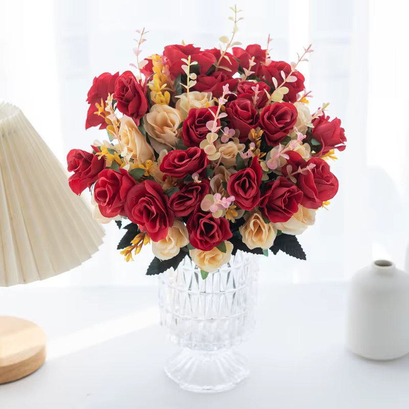 Mini Roses artificielles en soie à 12 têtes