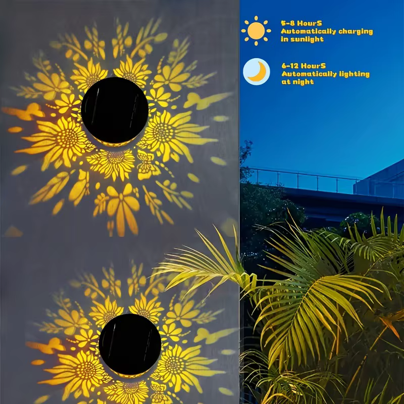  Lampe murale solaire en forme de tournesol, motif mandala, pour décoration extérieure de jardin, patio, véranda, cour