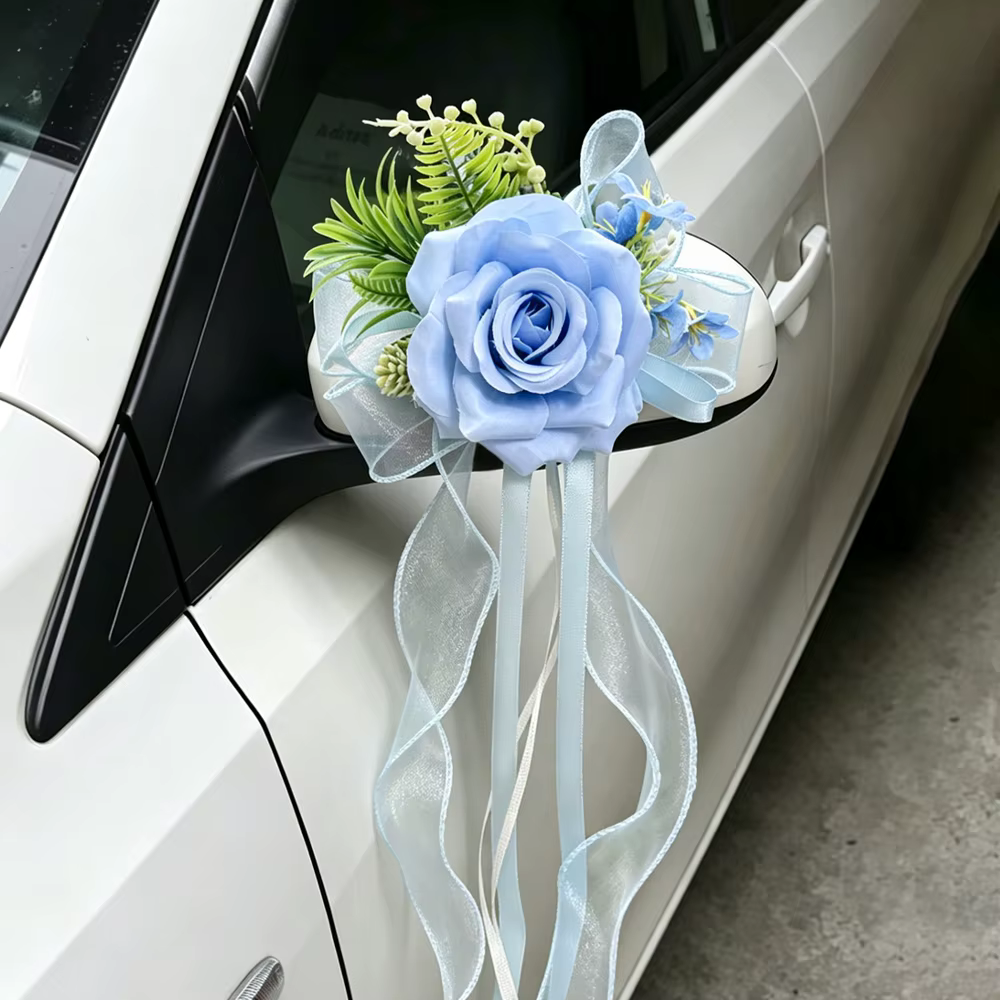 Grande fleur de rose à bords frisés (avec ventouse) – Décoration florale artificielle pour rétroviseur de voiture de
