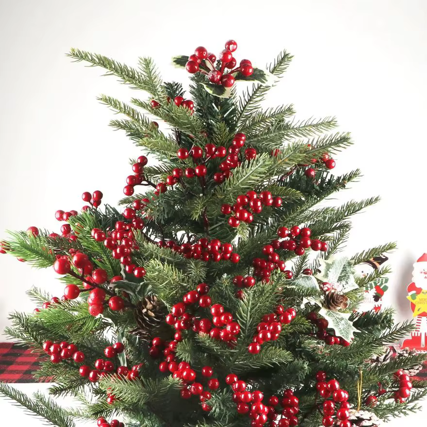 Artificialplant Houx Petit Fruit Rouge Nouvel An Noël Accueil salon Mariage bricolage cadeau Décor Fleur Tir Prop décoration