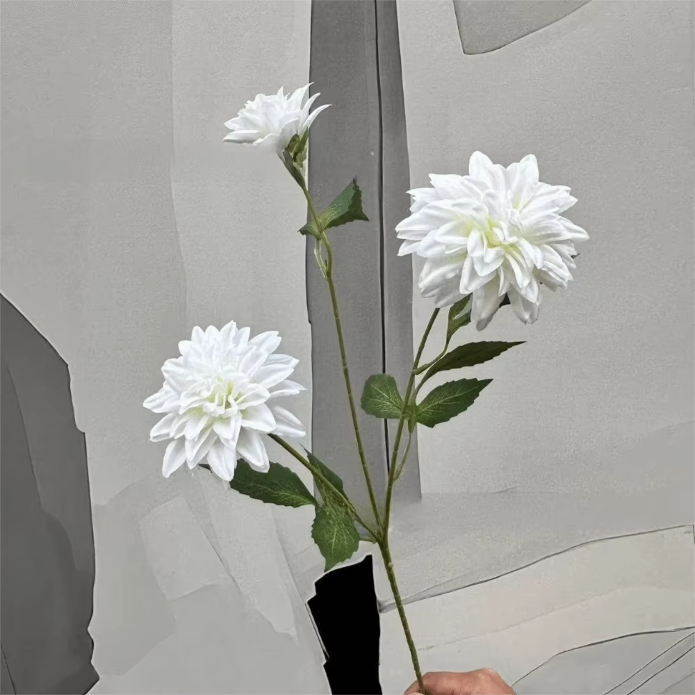 Nouveau 72 cm fleur de Dahlia artificielle 3 têtes longue branche fausse