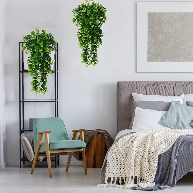 1 pièces artificielle 5 fourchettes rotin Eucalyptus tenture murale Simulation verdure fausses plantes suspendues vigne bricolage maison décoration extérieure plante