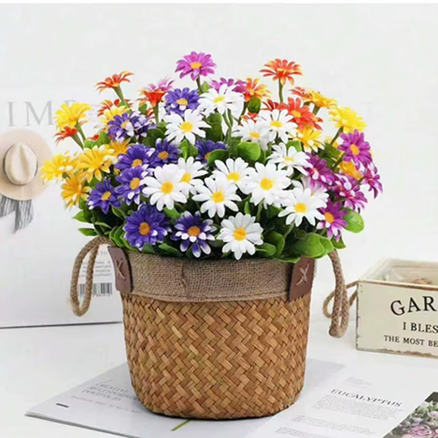 Fleurs artificielles Soie Faux Plante Daisy Mariage Arc Couronne Maison Chambre Table Décor Cour Extérieure De Haute