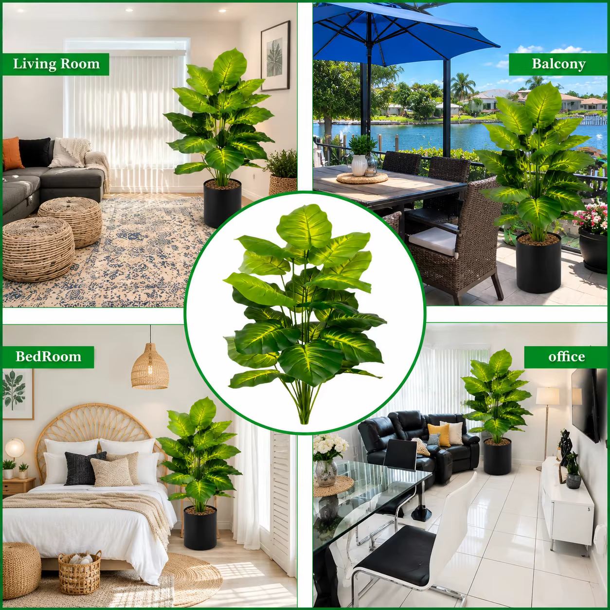 Plante artificielle Pothos de 85 cm avec pot noir