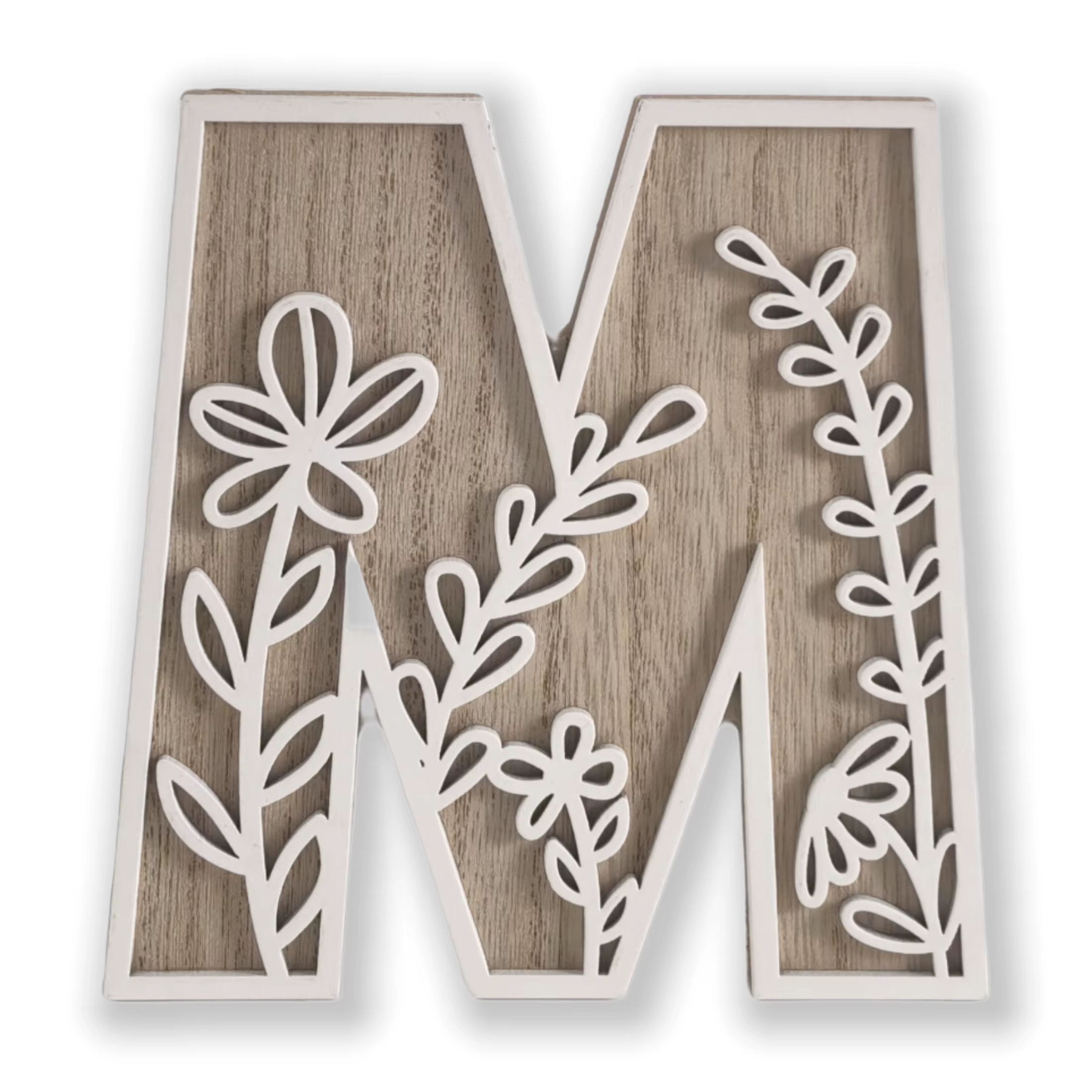 1 pièce de lettres de l'alphabet sculptées florales en bois rustique de 4.9 pouces
