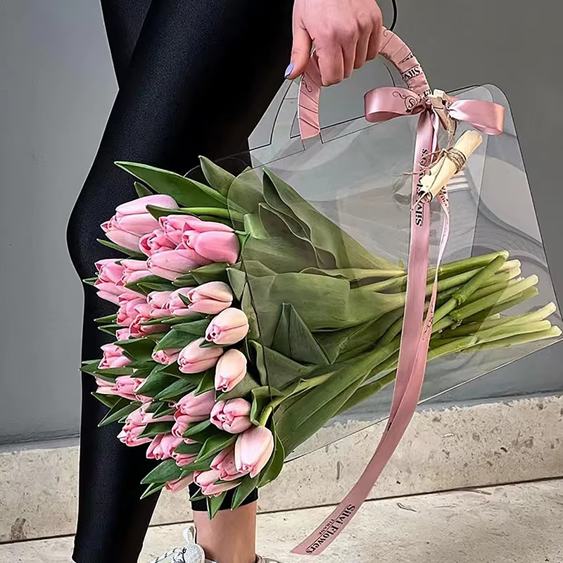 Sac à main Transparent en PET pour Bouquet de fleurs fraîches