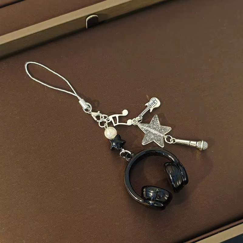 Chaîne de téléphone perlée style Ins avec écouteurs musicaux, porte-clés Y2K créatif pour filles, mini-casque, pendentif de sac, lanière suspendue, cadeau