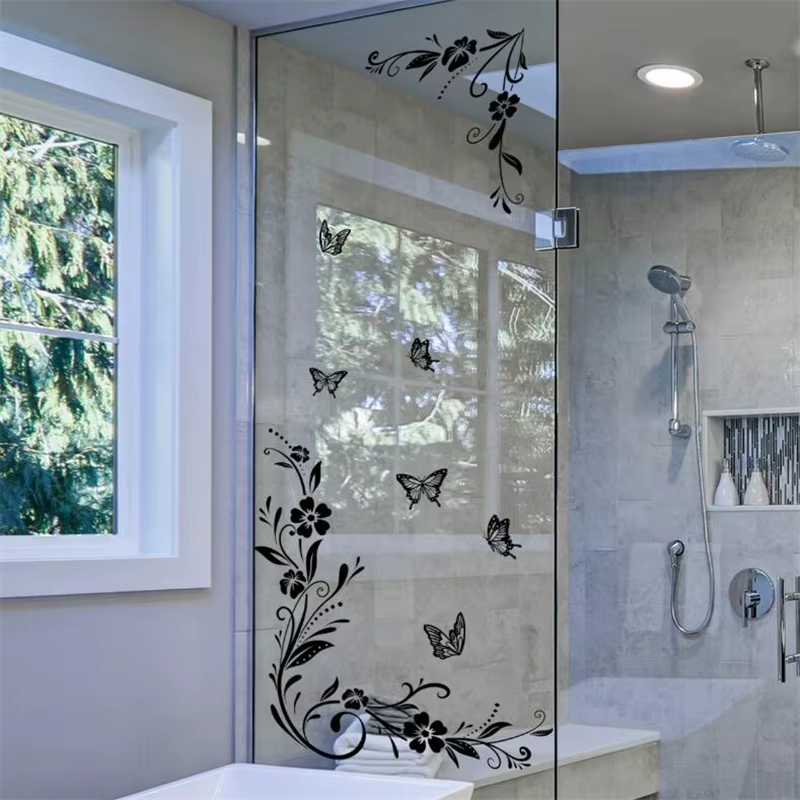 Autocollant mural papillon fleur noir