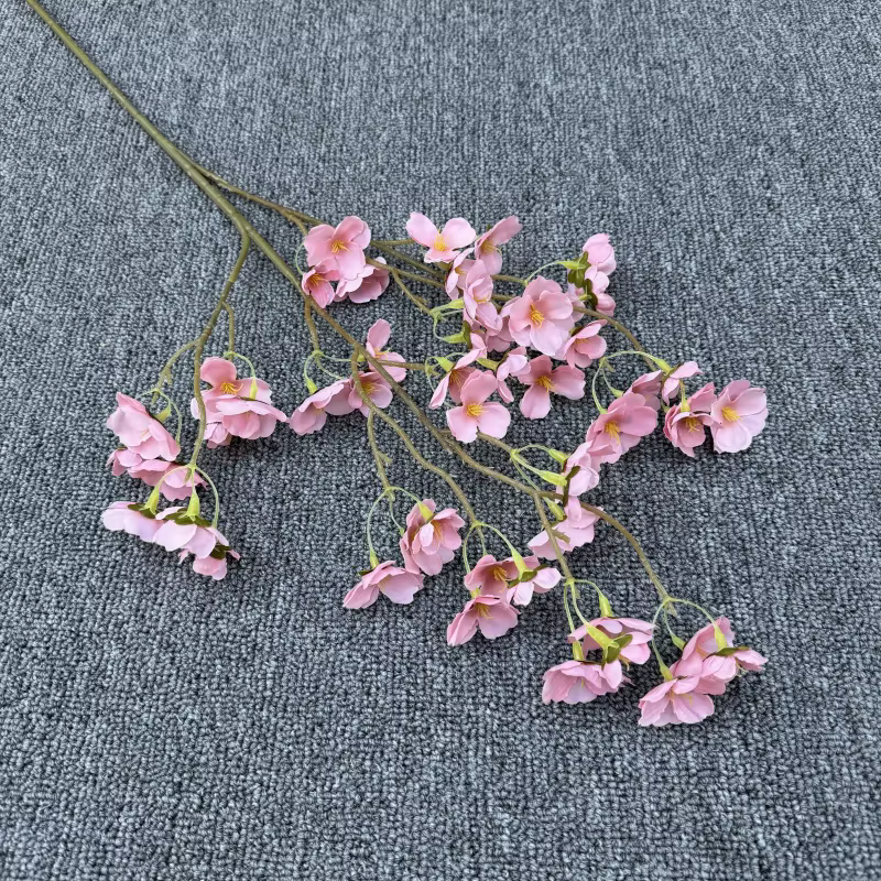 5pcs fleur de cerisier artificielle branche trois fourchettes soie Sakura arbre plante