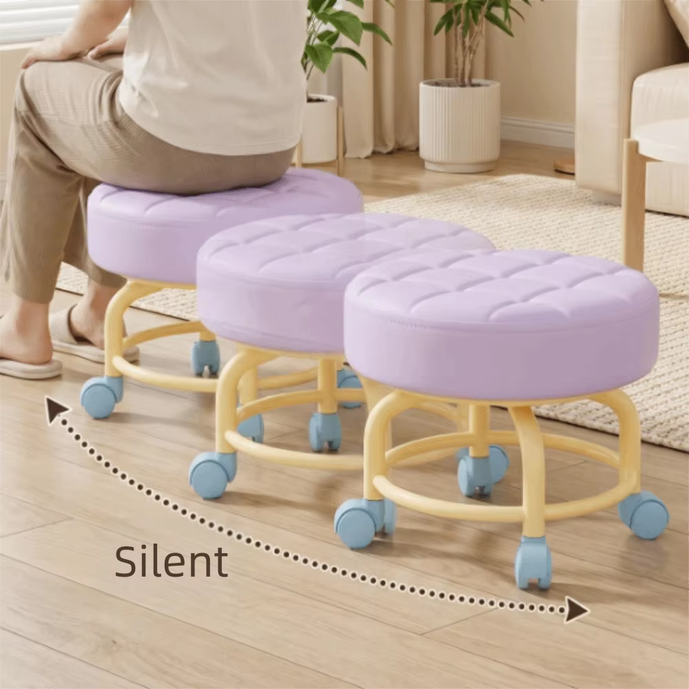 Tabouret à roulettes rond avec siège rembourré