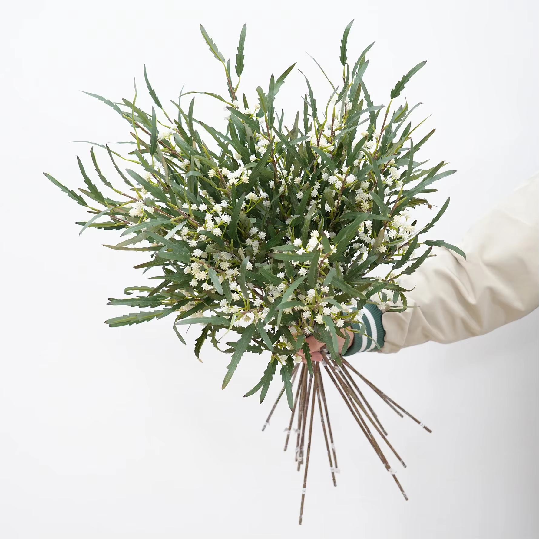 H1998 Branche de fleur artificielle verte de 75 cm pour arrangement floral de mariage