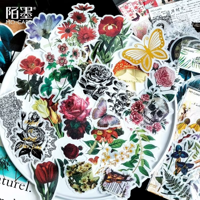 1 paquet/60 autocollants Washi vintage sur le thème de la nature et des plantes