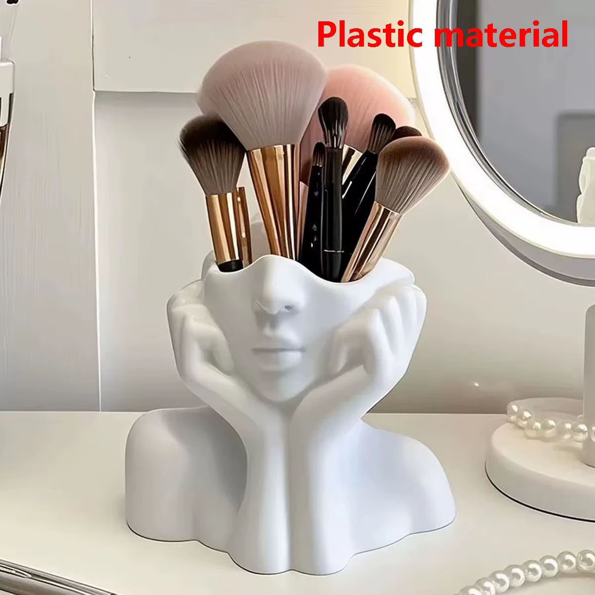 Support pour pinceaux de maquillage, décoration de bureau en forme de visage humain, vase, compatible avec le maquillage, les crayons à sourcils, organisateur de maison, en plastique