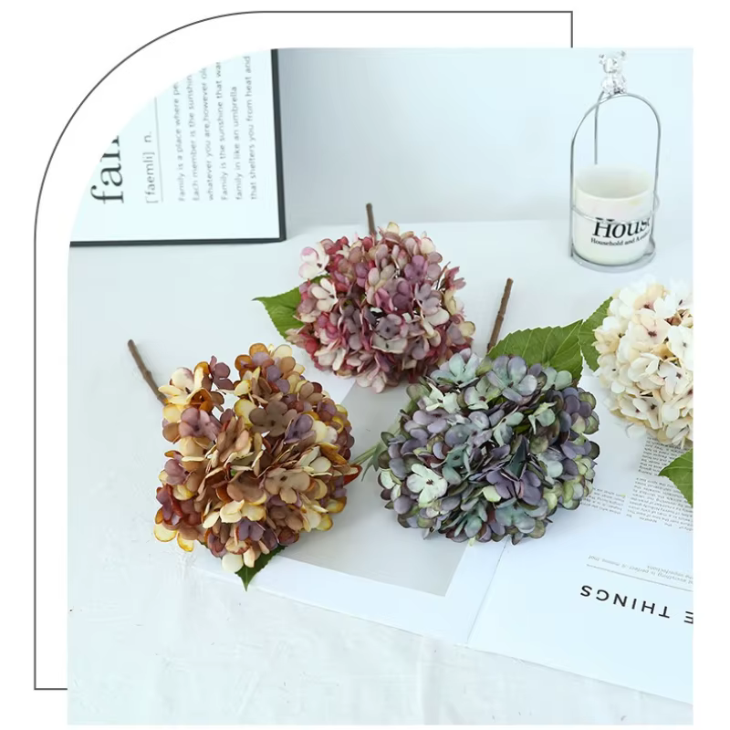 Fleurs artificielles soie peinture à l'huile hortensias européen rétro fausse fleur salon décoration Simulation bleu hortensia