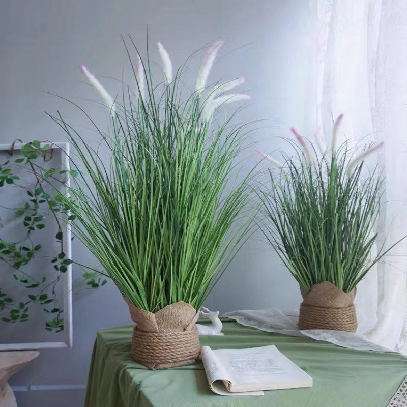 Nouveau 98 cm 2 PC plantes artificielles herbe verte pompon Pampas fausses fleurs fête mariage jardin avec extérieur nordique décoration de la maison