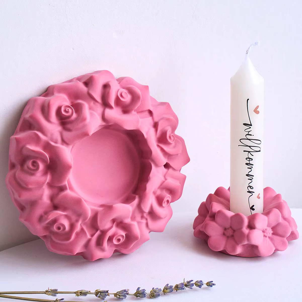 Moule en silicone pour bougeoir en forme de fleurs de cerisier et de roses, pour la fabrication artisanale de supports de bougies en plâtre et résine, moules de moulage pour la décoration intérieure