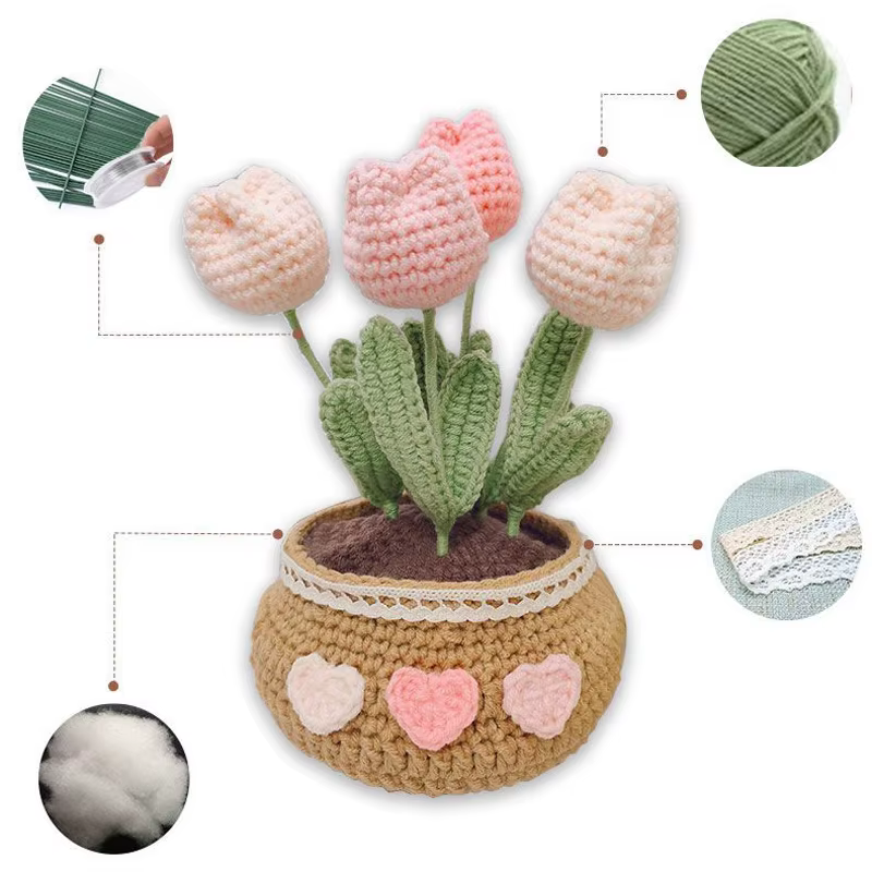 Kit de tricot et crochet fait main en forme de plante de fraise en pot