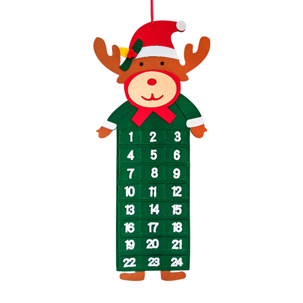 Calendrier de l'Avent de Noël réutilisable avec poches pour 24 jours, décoration murale de Noël
