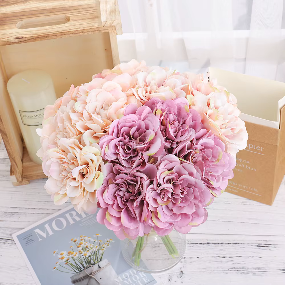 Dahlia pivoine fleurs artificielles Bouquet de soie mariage maison bricolage Arrangement salon décoration fausse fleur