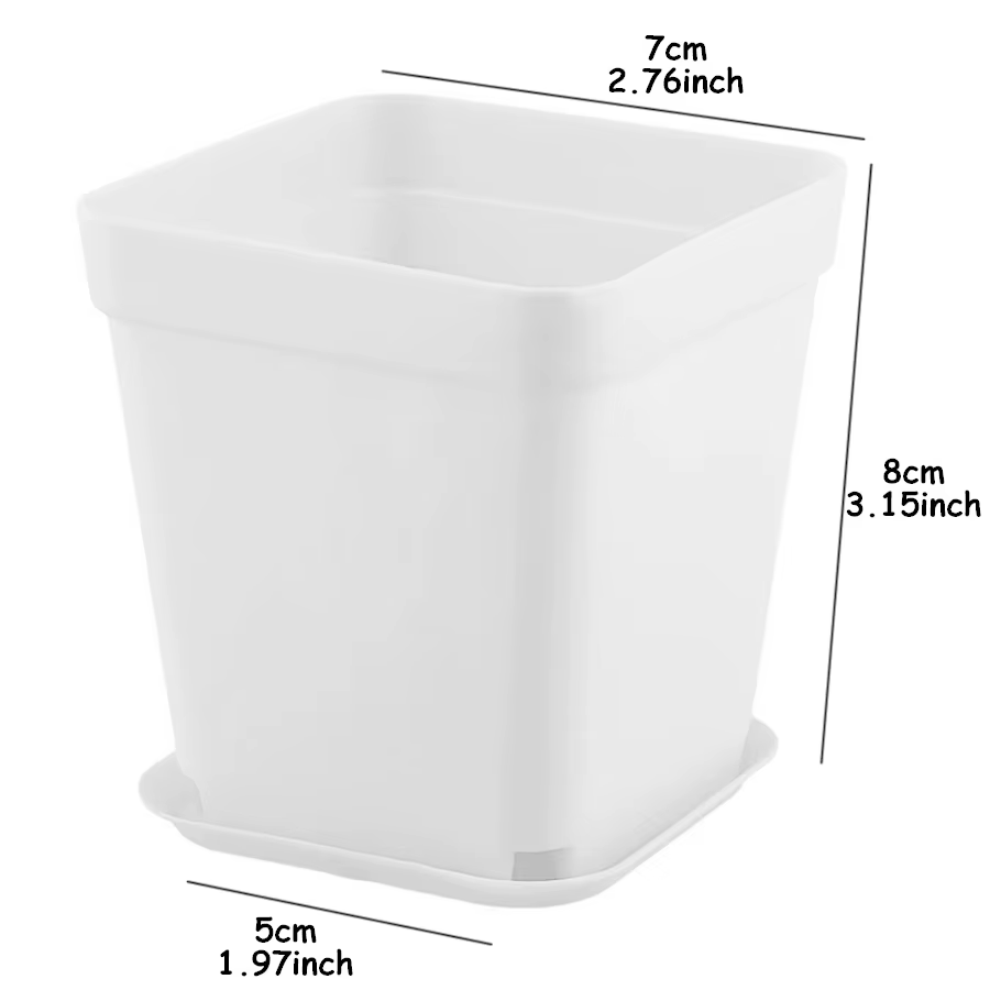 10 pots de plantes carrés en plastique blanc de 7 cm avec plateaux de drainage - Idéal