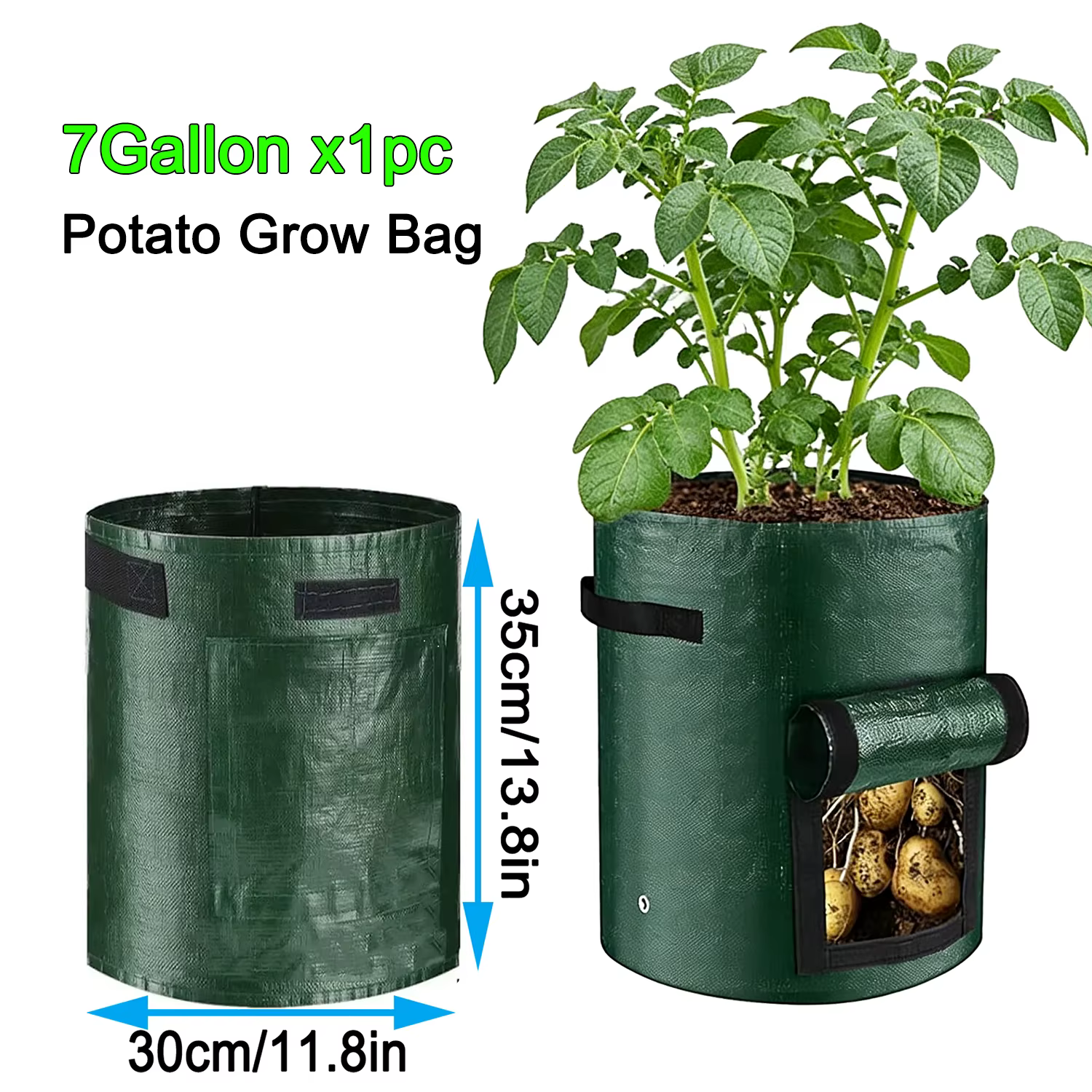 Lot de 2 sacs de plantation pour pommes de terre vertes avec poignées et couvercles