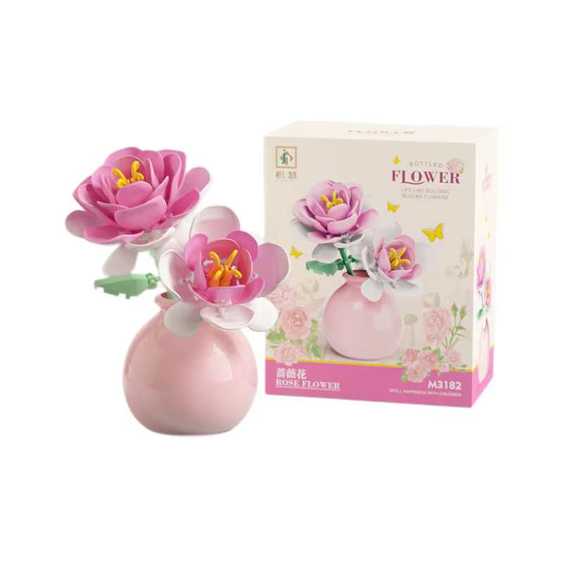 Mini Rose tulipe tournesol pivoine fleur avec Vase modèle Micro blocs de construction bricolage maison bureau plante décor brique filles cadeau enfant jouets