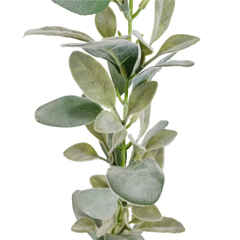 Guirlande artificielle ABKJ-5X en fausse vigne floquée effet oreilles d'agneau – 2 mètres de verdure et feuillage doux pour la décoration de cheminée de style campagnard
