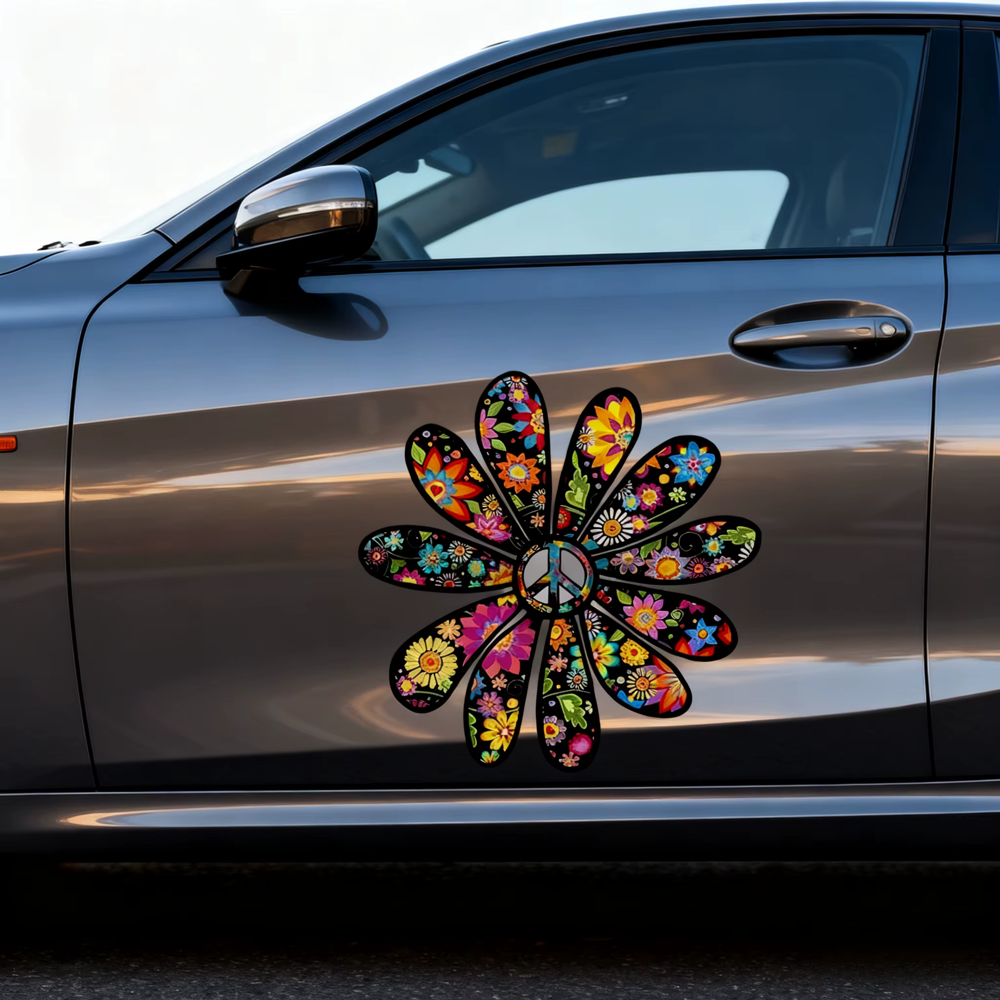 Autocollant de voiture Flower Power Peace, autocollant en vinyle imperméable, Design Hippie coloré pour Auto moto ordinateur portable pare-chocs fenêtre décor