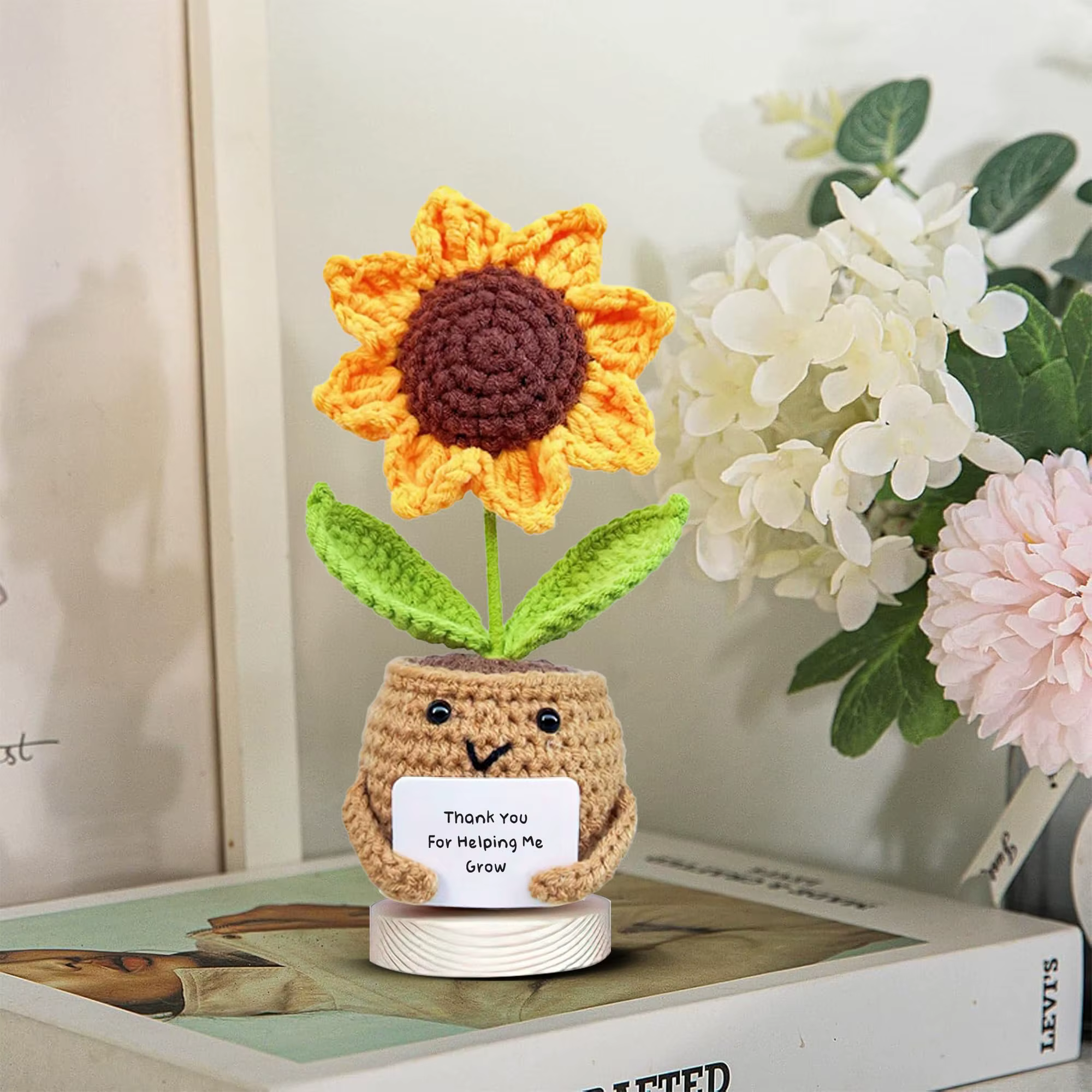 1 pièce de plante de tournesol au crochet en pot