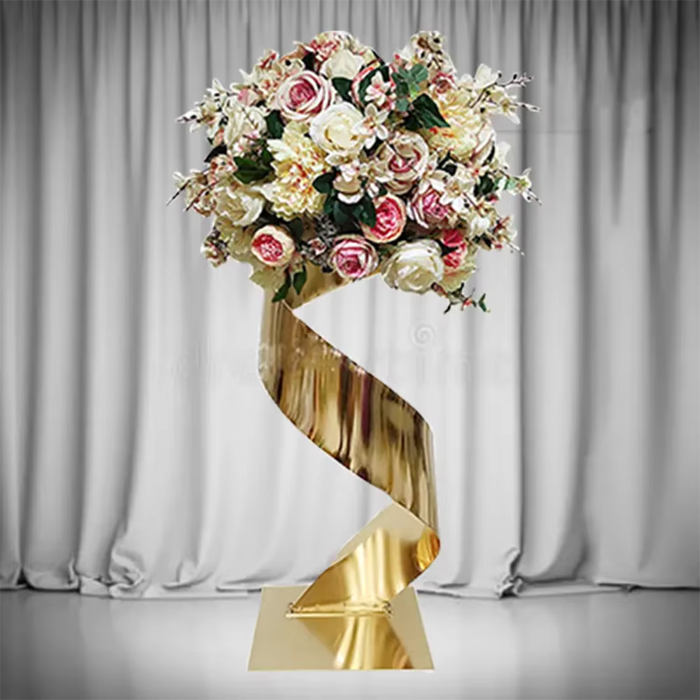 Support de fleurs doré pour centre de Table de mariage