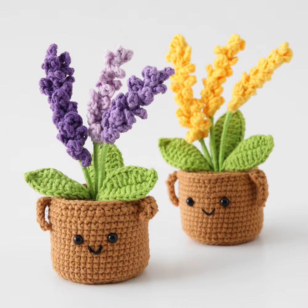 Fleurs au Crochet de blé avec plante tricotée en pot