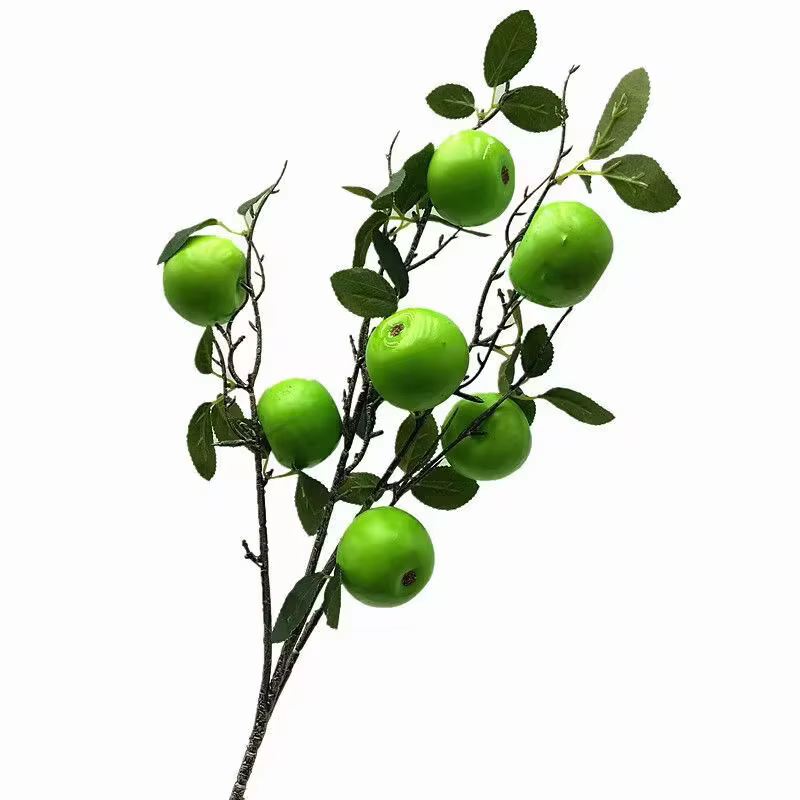 Une branche d'arbre à pommes de grenade artificielle 7 plante verte de fruits de pomme pour la décoration florale murale de fête de mariage