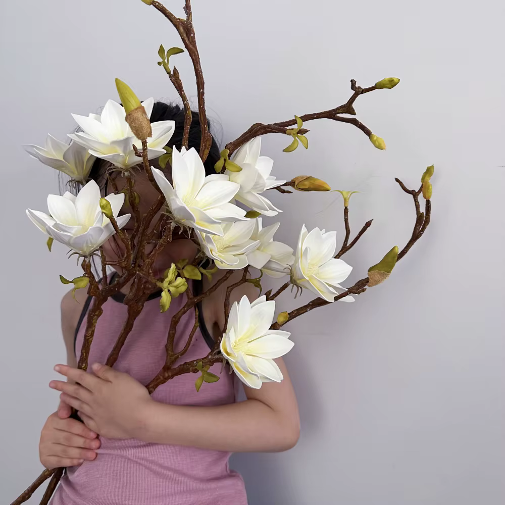 Magnolia blanc 70cm fleur artificielle Faux dégradé