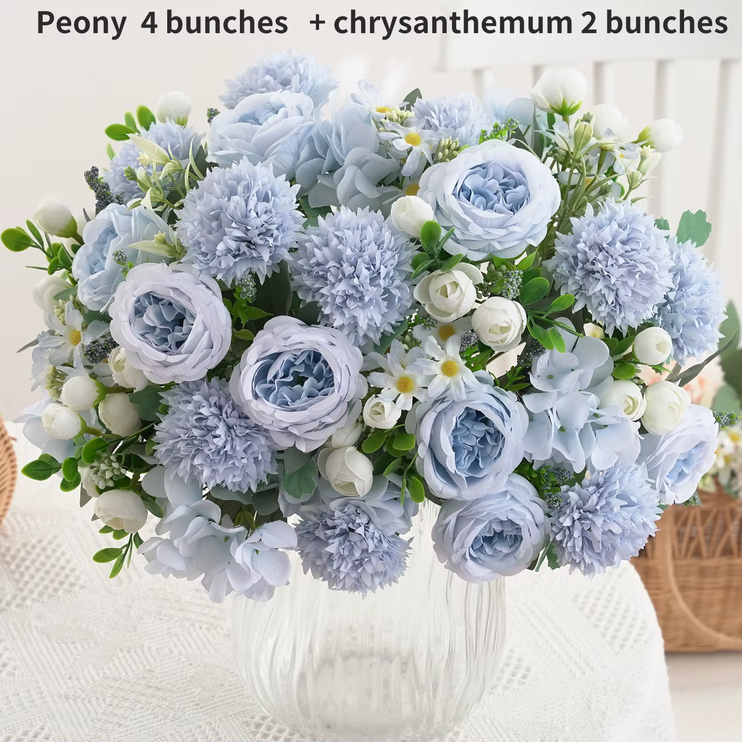 Bouquet d'hortensia et de chrysanthème de pivoine artificielle de 3 bouquets