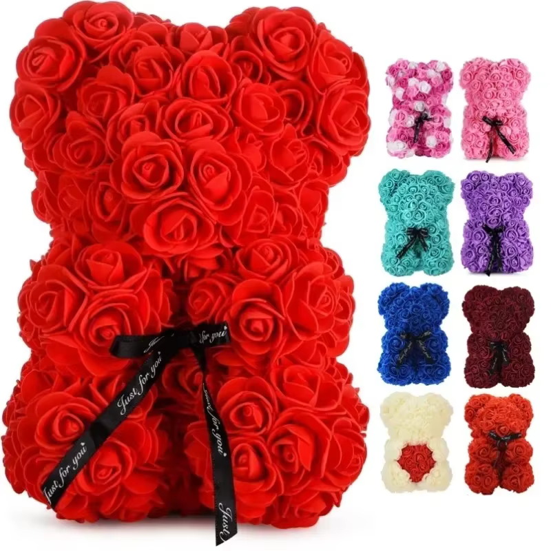 Rose éternelle artificielle 2026 en forme d'ours en peluche pour la fête des Mères