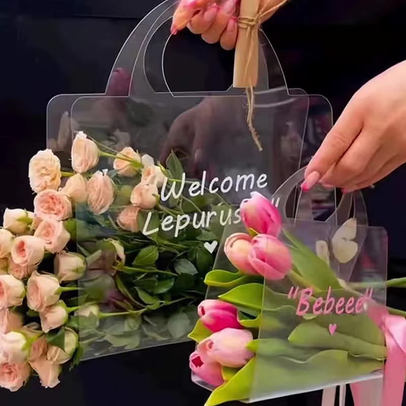Sac à main Transparent en PET pour Bouquet de fleurs fraîches