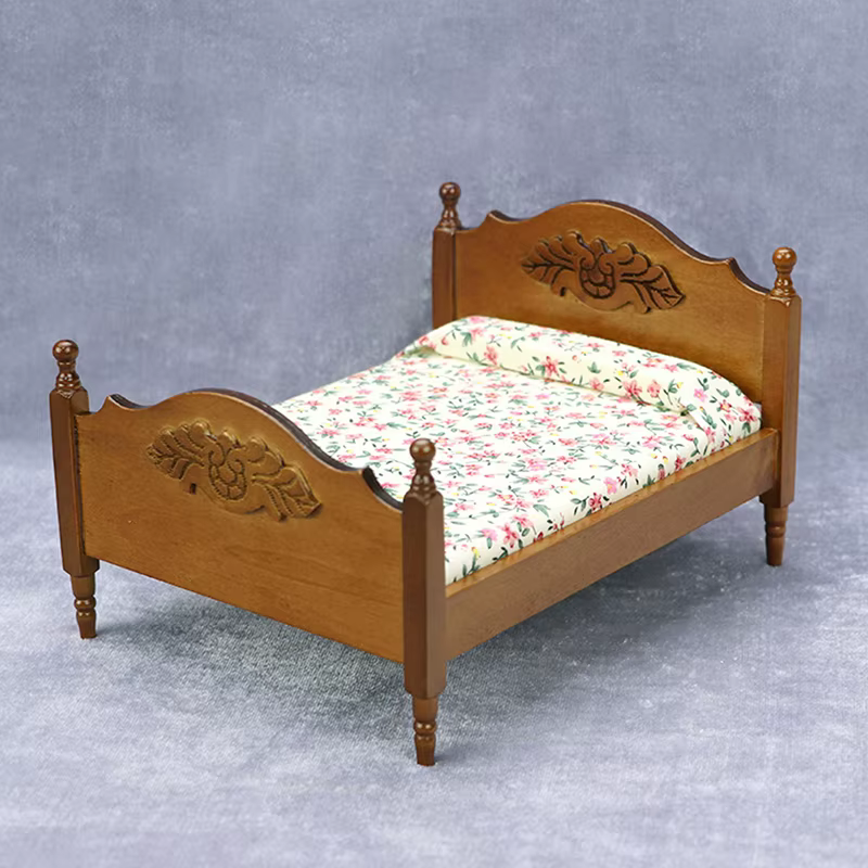 Maison de poupée Miniature européenne 1:12, modèle de lit Double, accessoire de meubles pour maison de poupée, décor de chambre à coucher, jouets de jeu pour enfants, cadeau