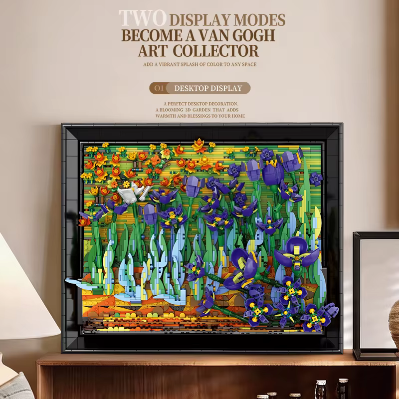 3480 pièces Blocs de construction Fleur d'iris Modèle de bouquet de fleurs 3D stéréoscopique Ornement de bureau Décoration murale Jouet cadeau de vacances pour adultes