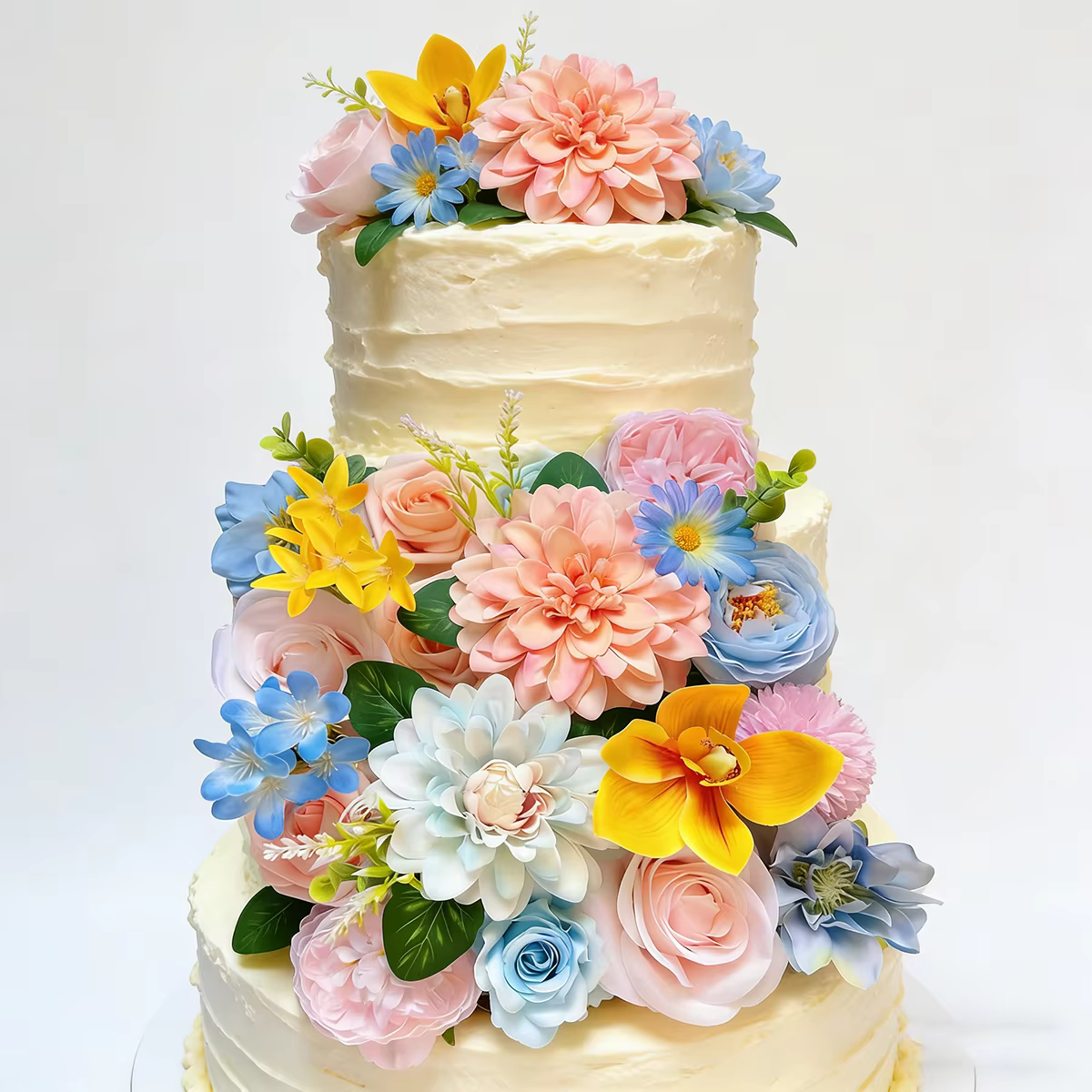 Boîte de fleurs artificielles bleu océan avec tiges pour bouquets de mariage DIY