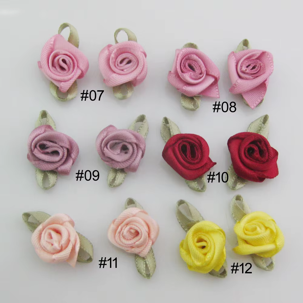 Rosettes roses avec ruban à la mode, 30 couleurs au choix, 50 pièces, accessoires de fleurs en tissu feuille, fournitures de couture artisanales pour bricolage