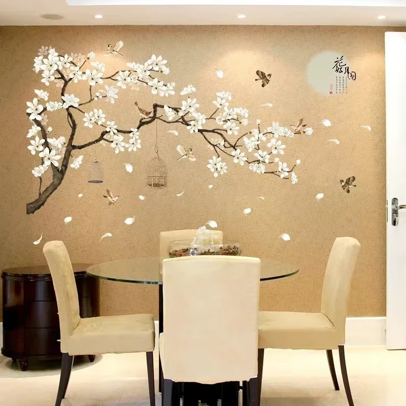 Nouveaux autocollants muraux d'arbre oiseaux fleur décor à la maison fonds d'écran pour salon chambre bricolage vinyle chambres décoration